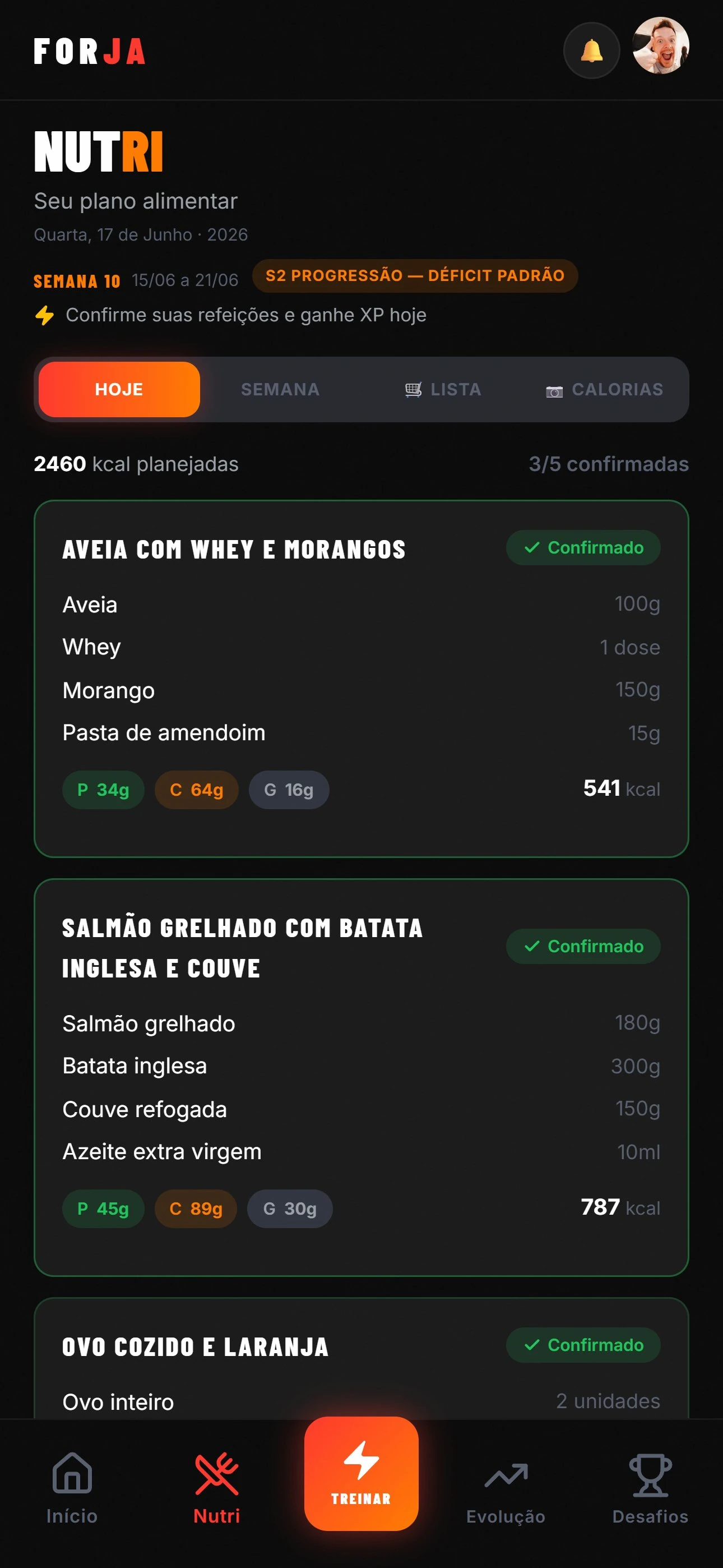 Dieta do dia no FORJA